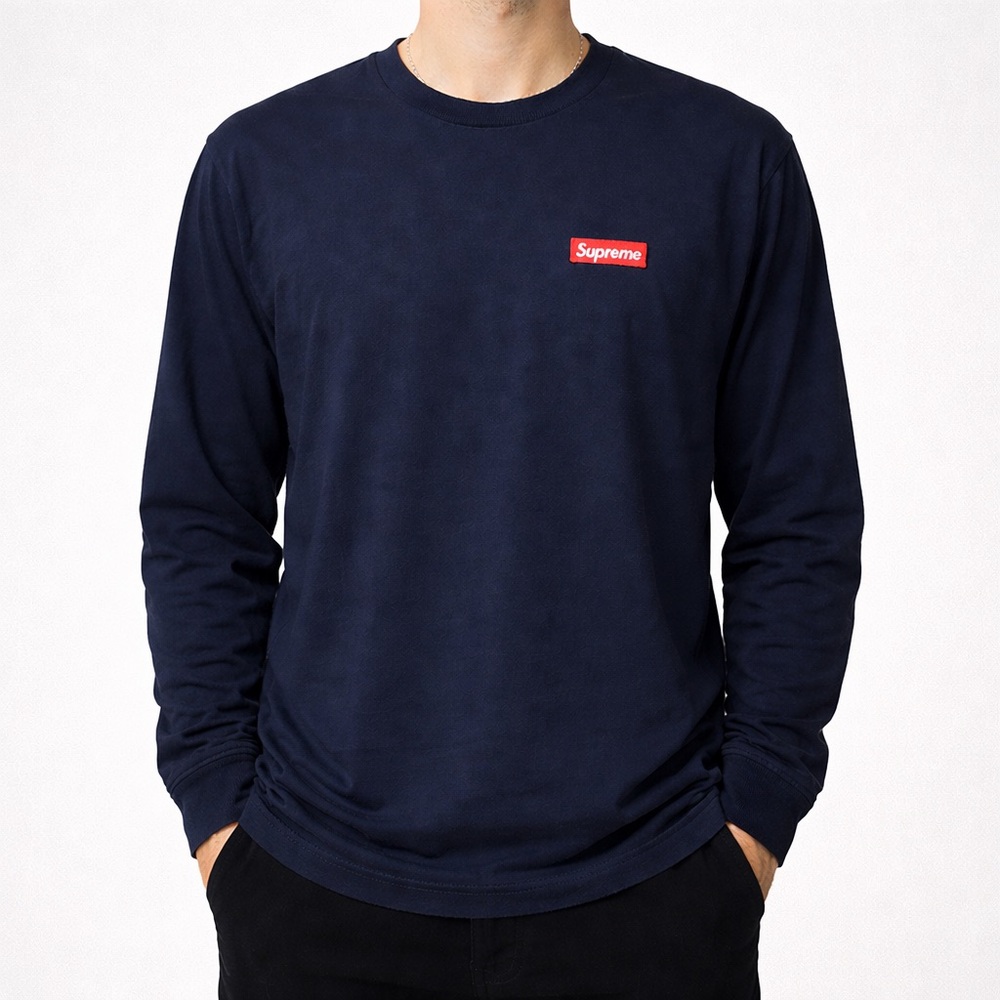Supreme Small Box Logo Long Sleeve Tee Navy Blue XL